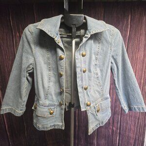 NYC New York Clothing Co Denim Jacket Size 6 Fitted Peplum Gold Buttons - NWOT